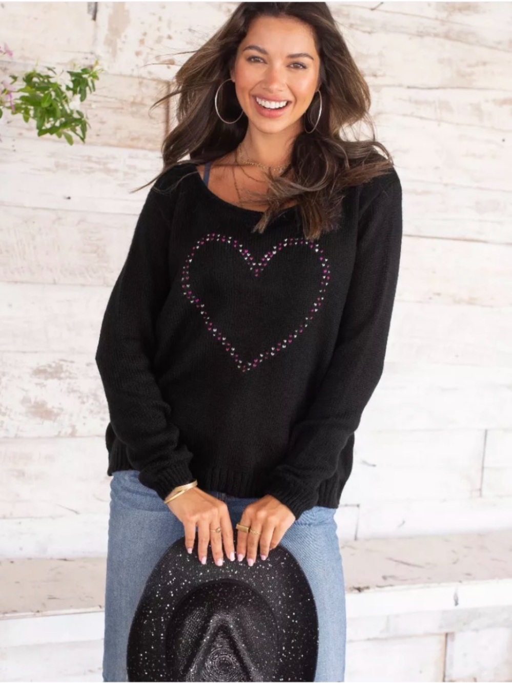 Wooden Ships by Paola Buendia Valentina Crew Lightweight Heart Sweater